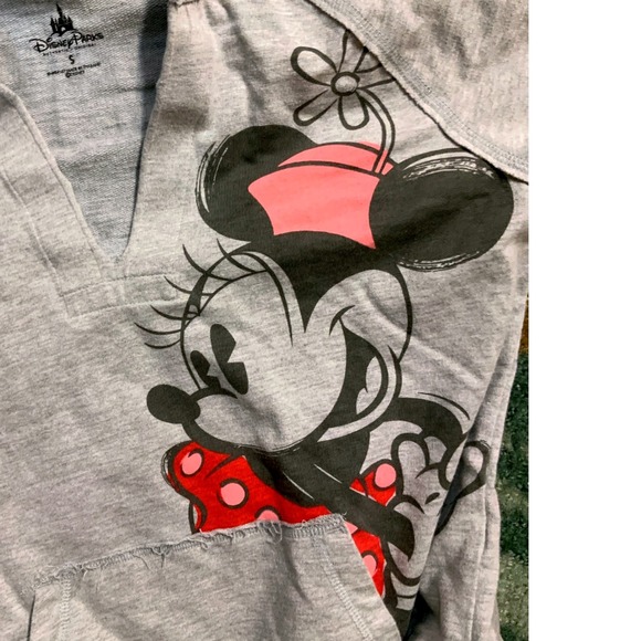 Authentic Disney Parks Minnie Mouse Hoodie Gray Pink Graphic Pullover Sweatshirt - Picture 1 of 6